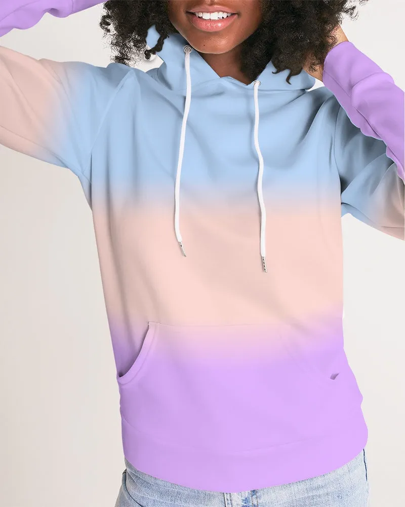 Tie Dye Women Pullover Hoodie, Pastel Blue Pink Gradient Ombre Aesthetic Graphic Hooded Long Sleeve Sweatshirt with Pockets