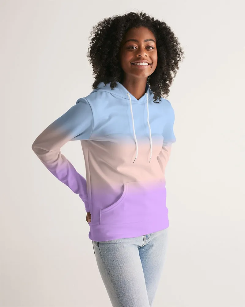 Tie Dye Women Pullover Hoodie, Pastel Blue Pink Gradient Ombre Aesthetic Graphic Hooded Long Sleeve Sweatshirt with Pockets