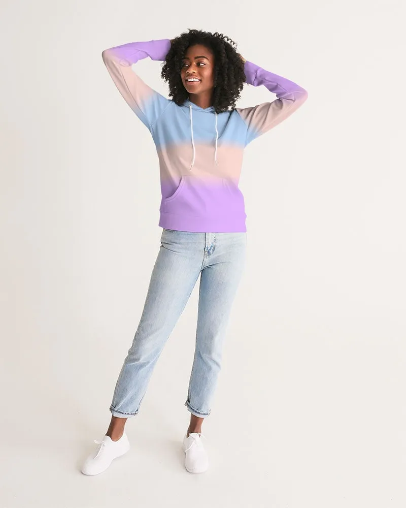 Tie Dye Women Pullover Hoodie, Pastel Blue Pink Gradient Ombre Aesthetic Graphic Hooded Long Sleeve Sweatshirt with Pockets