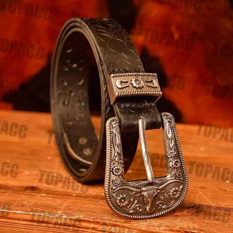 TOPACC Western Hollow PU Leather Belts Cowgirl Leather Designer Belts