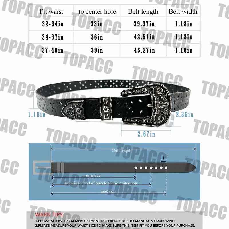 TOPACC Western Hollow PU Leather Belts Cowgirl Leather Designer Belts