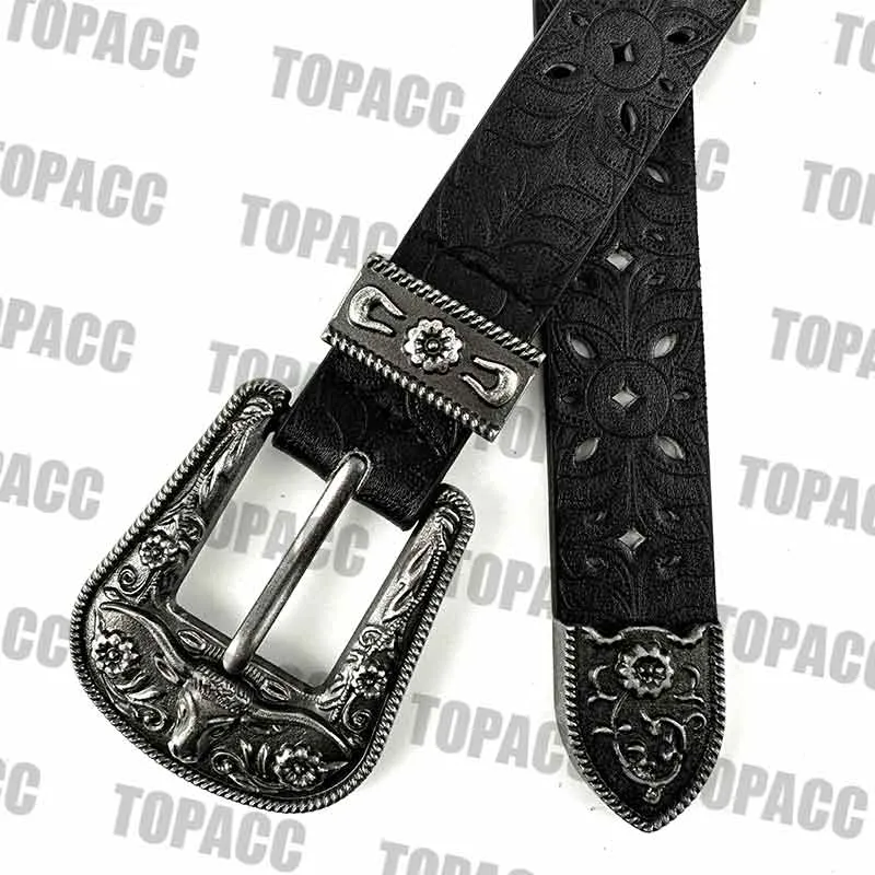 TOPACC Western Hollow PU Leather Belts Cowgirl Leather Designer Belts