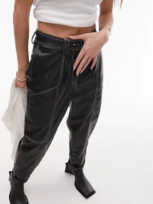 Trend4us Belted Black Faux Leather Trousers