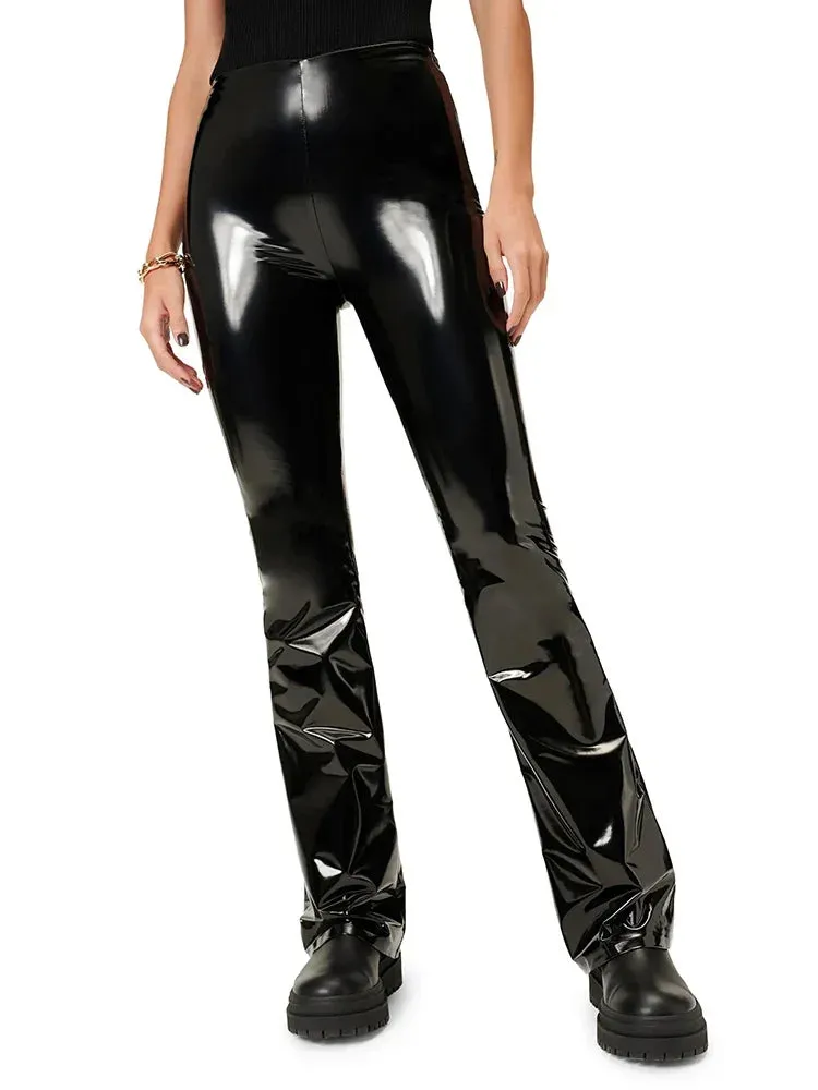 Trend4us High Waist Shiny Faux Leather Straight Pants