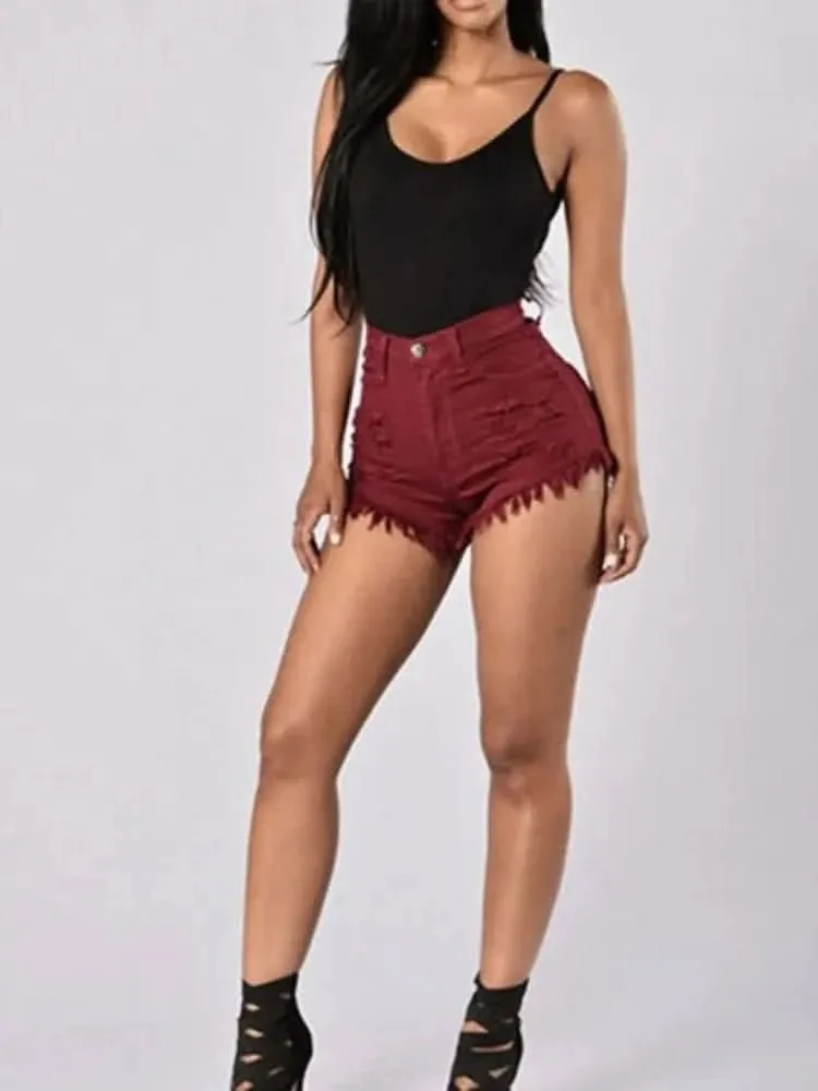 Trendy HighWaist Perforated Denim Shorts for Summer