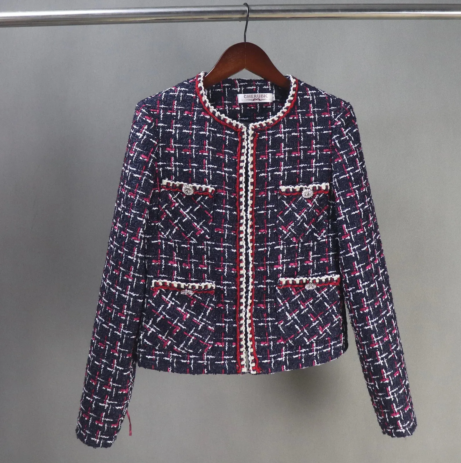 Tweed Navy / Red Jacket Coat Blazer Tailor Made Checked Pattern