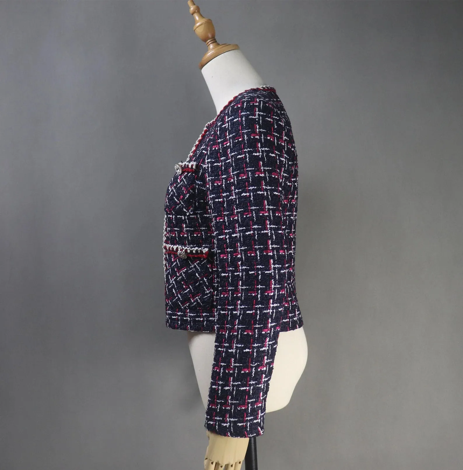 Tweed Navy / Red Jacket Coat Blazer Tailor Made Checked Pattern