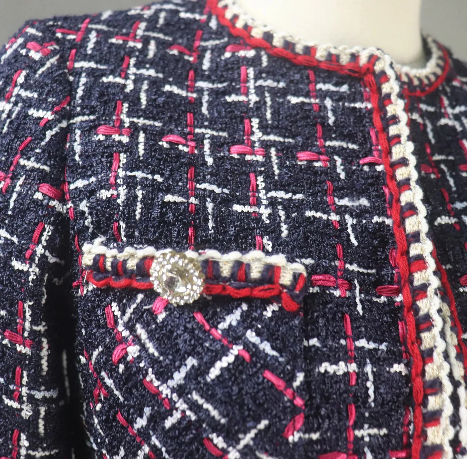 Tweed Navy / Red Jacket Coat Blazer Tailor Made Checked Pattern