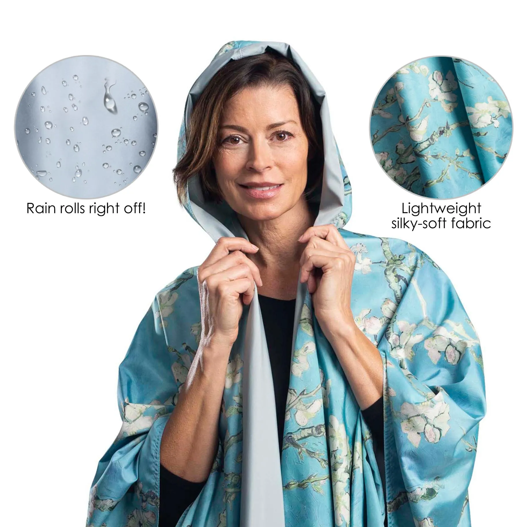 van Gogh Almond Blossom Womens Rain Cape - Rainproof Breathable Rain Poncho