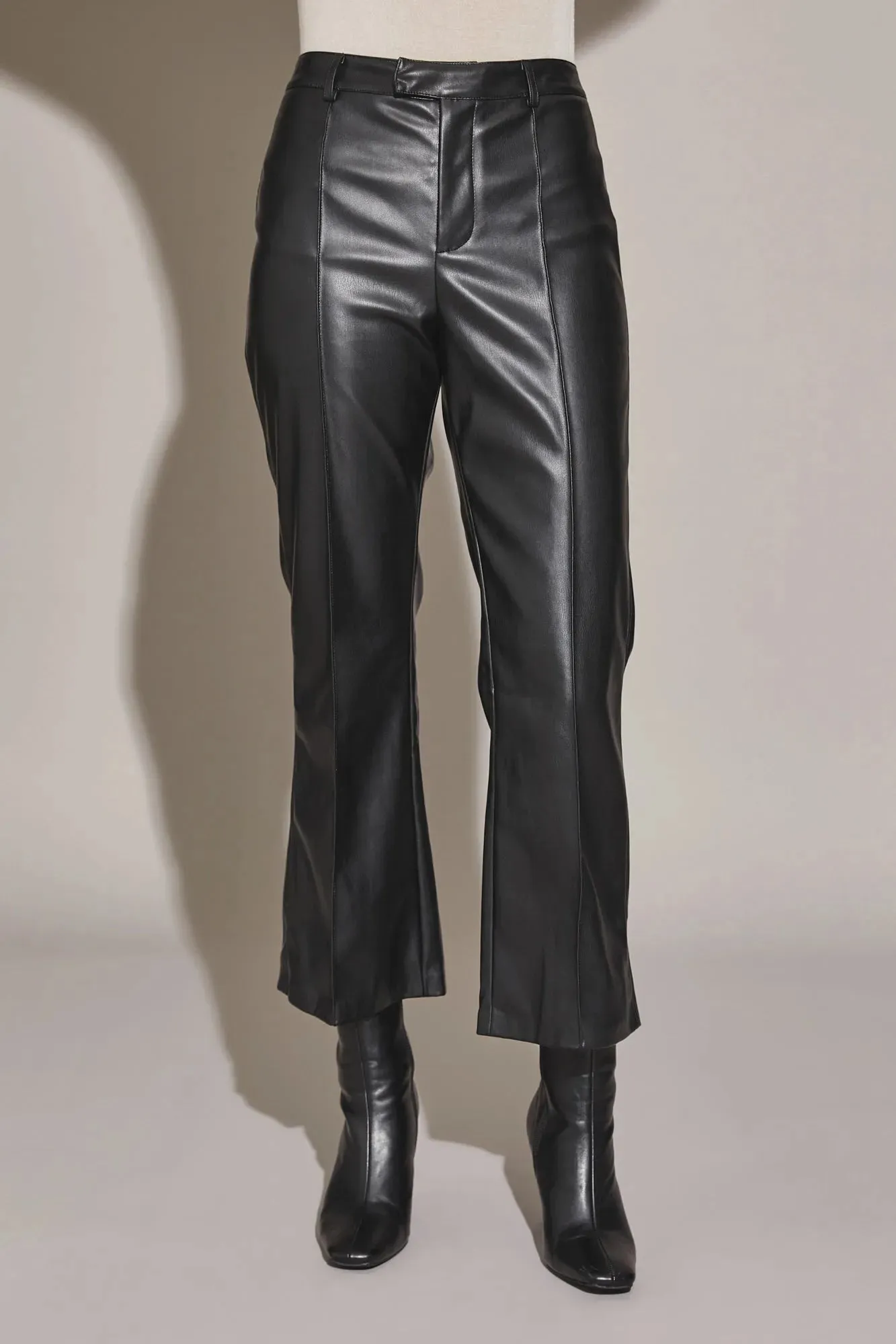 Vegan Leather Pintuck Ankle Pants