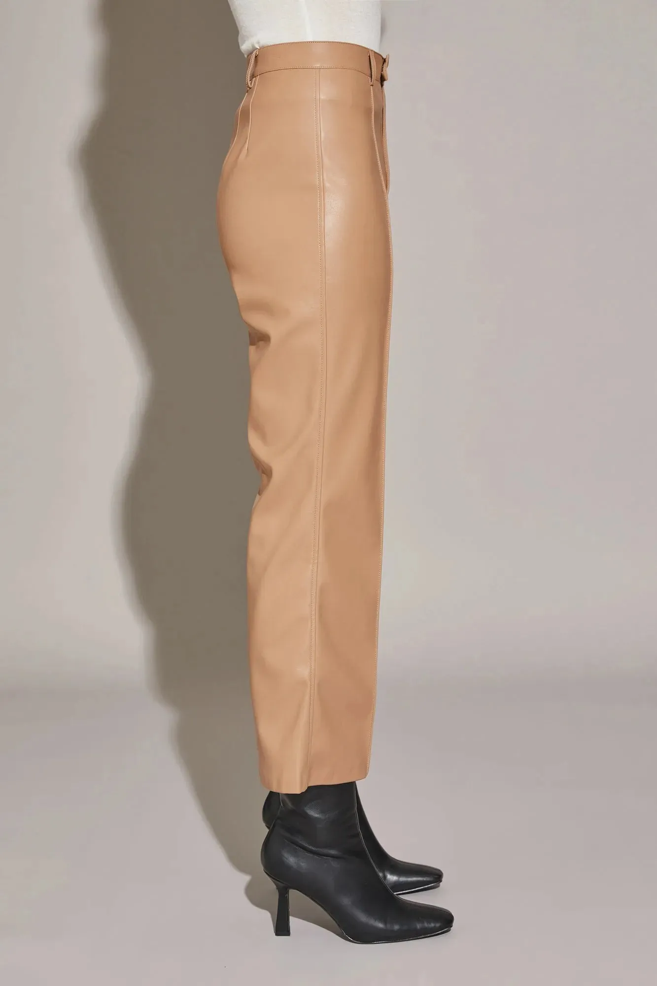 Vegan Leather Pintuck Ankle Pants