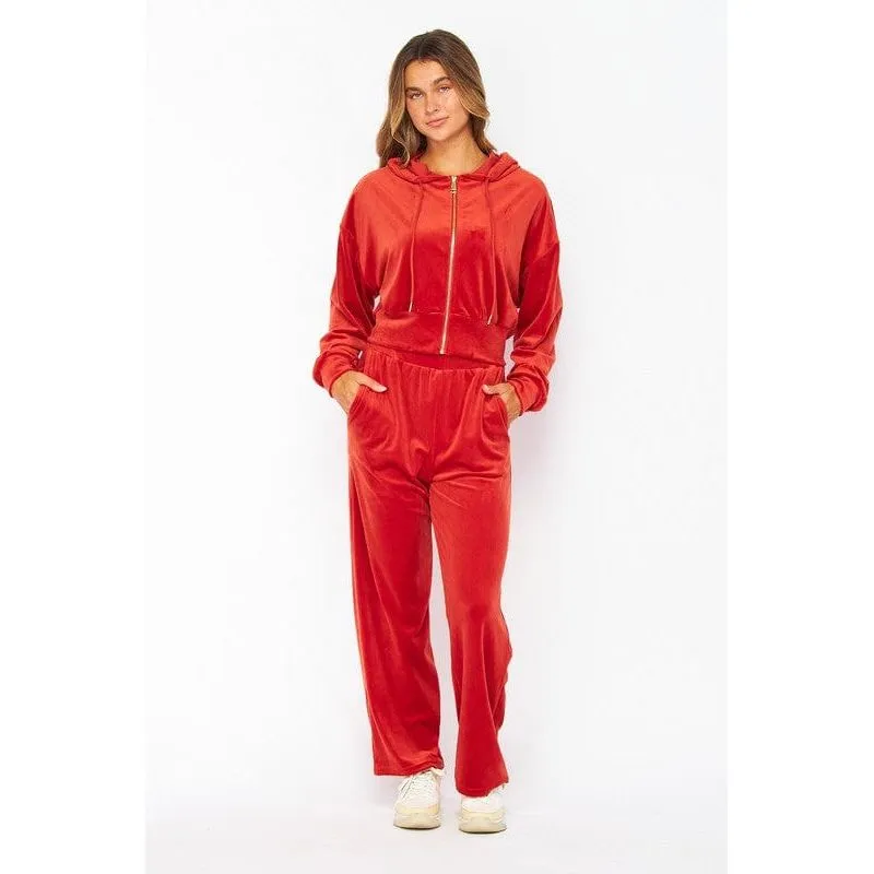 Velour Zip Up Hoodie Pants Jogger Set