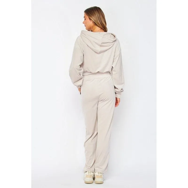 Velour Zip Up Hoodie Pants Jogger Set