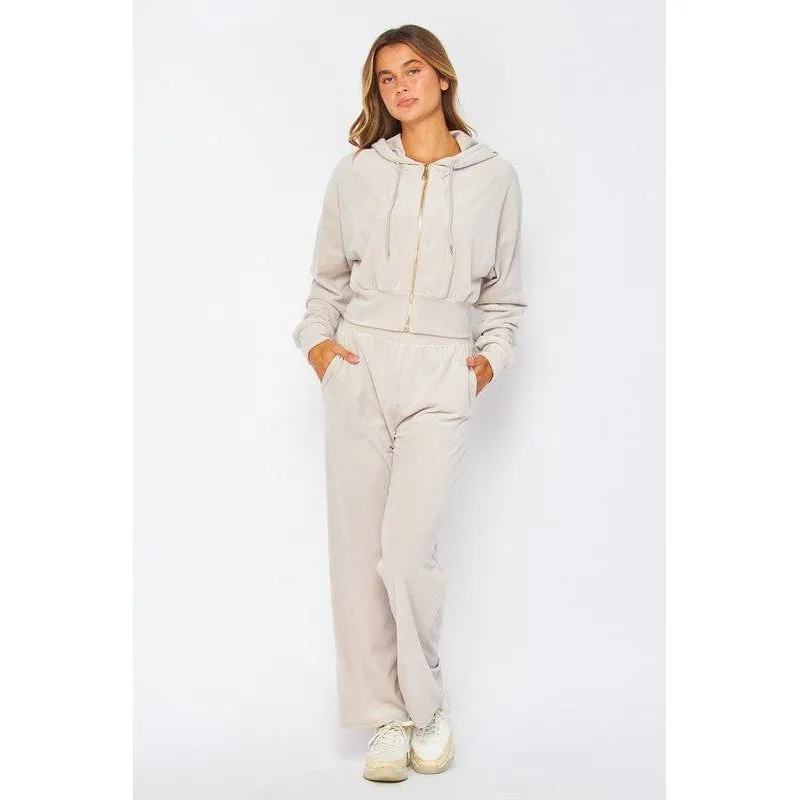 Velour Zip Up Hoodie Pants Jogger Set