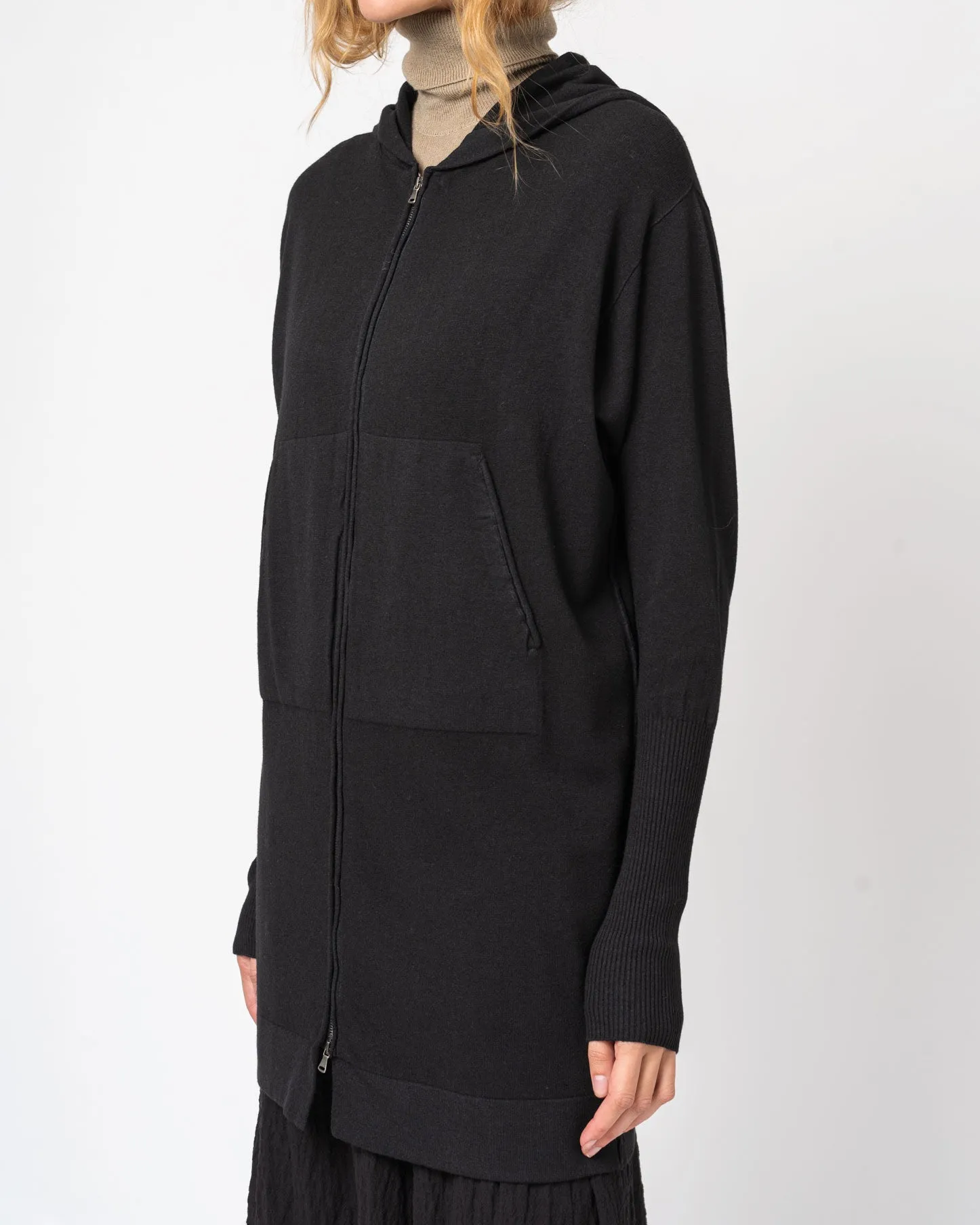 Viscose and Wool Zipped Maxi Hoodie