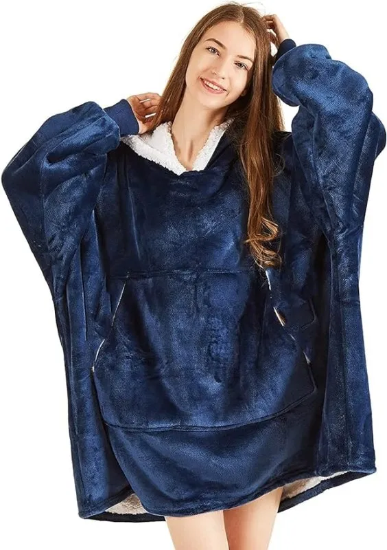 Vivo Technologies Oversized Sherpa Blanket Hoodie, Super Soft Hoodie Blanket with Fleece Wearable Fluffy Hooded Blanket Warm Throw Blanket Sweatshirt Robe for Adults Women Men Kids