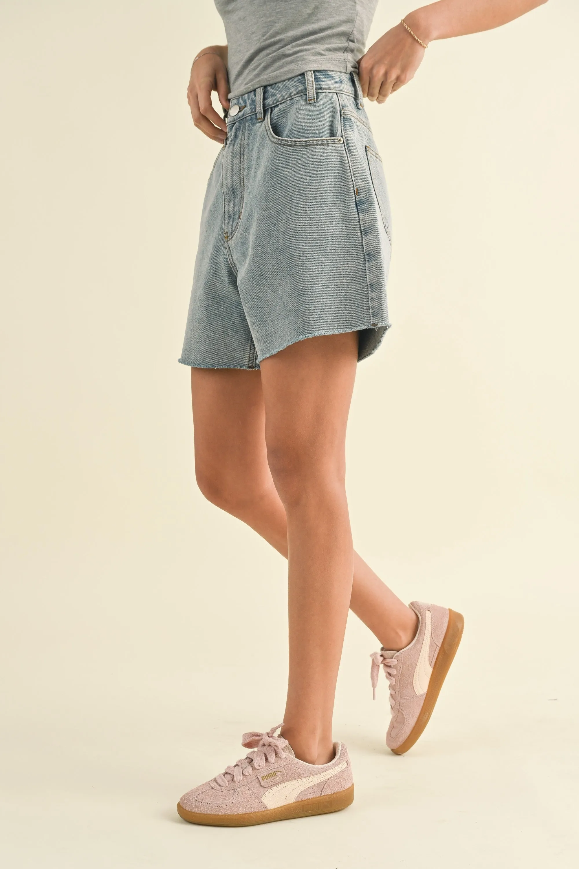 Washed Denim Shorts