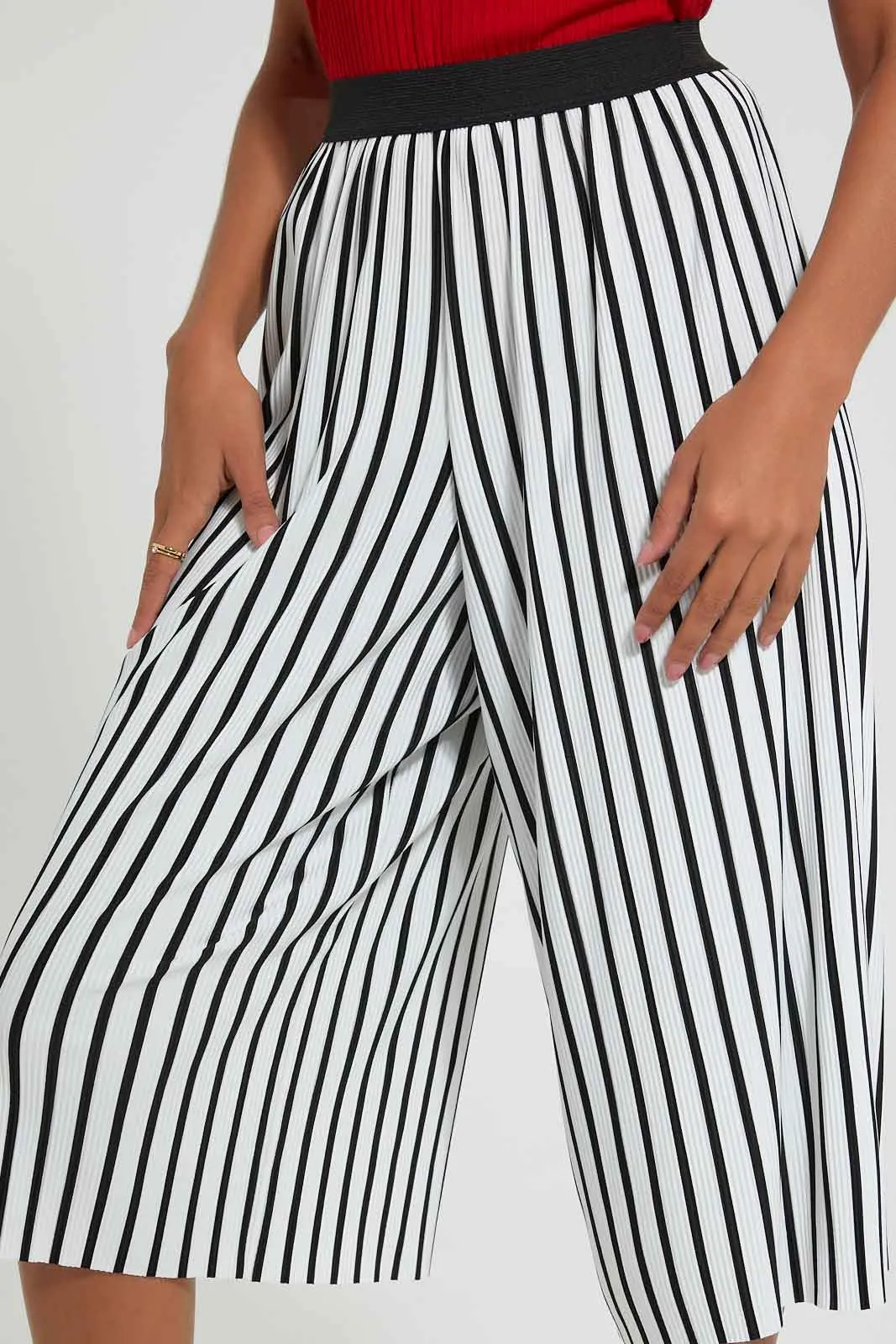 White And Black Striped Wide-Leg Culotte