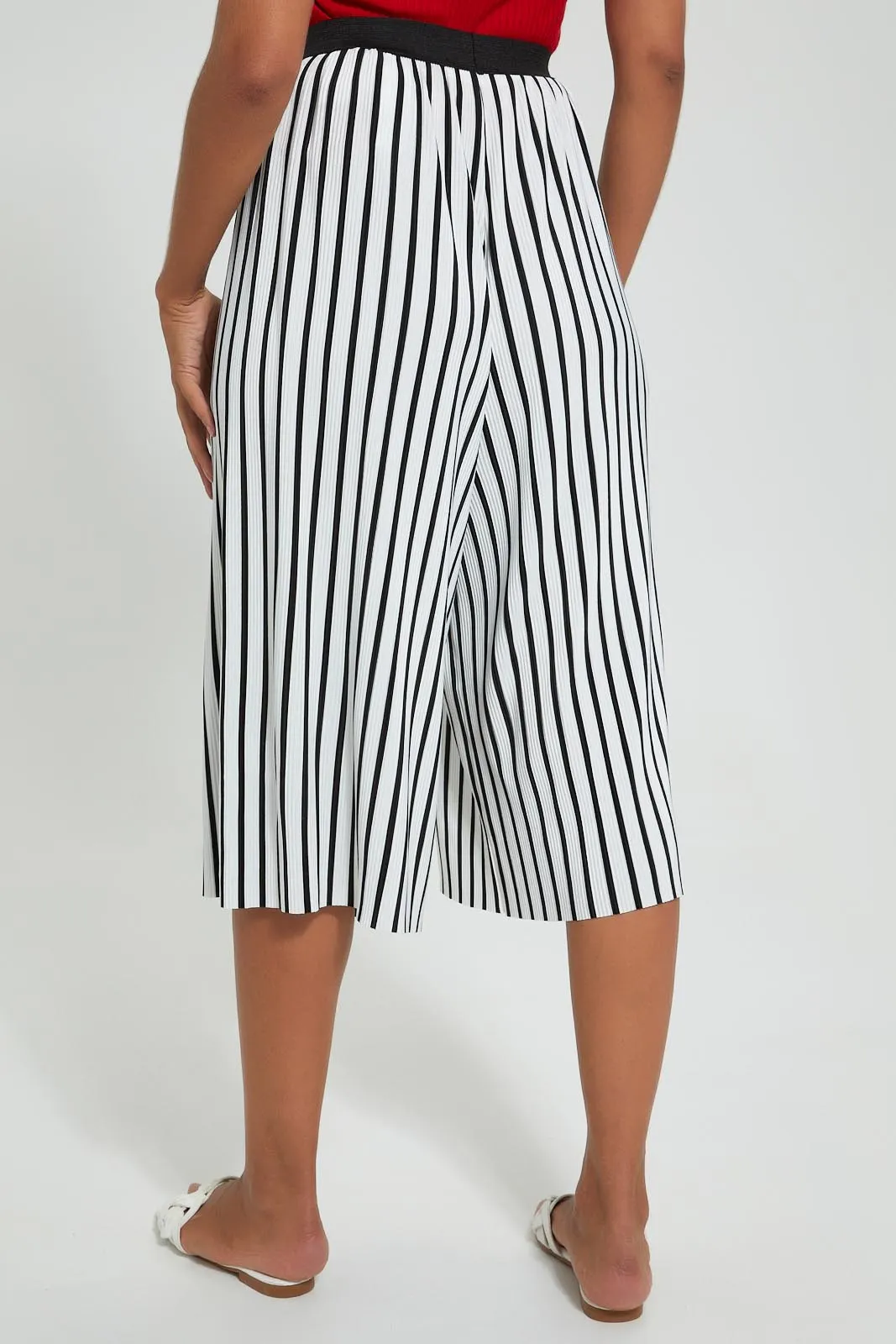 White And Black Striped Wide-Leg Culotte