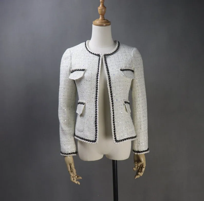 White Multicolour CUSTOM MADE Jacket Blazer Sequinned for Women