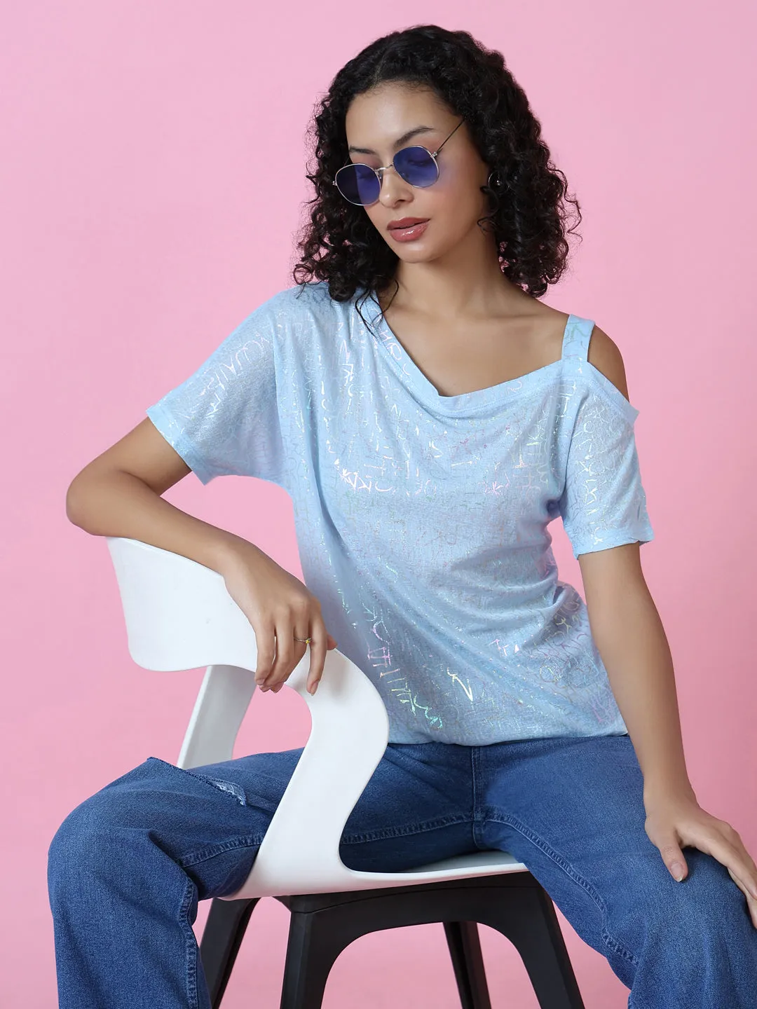 Women Blue Graphic Top