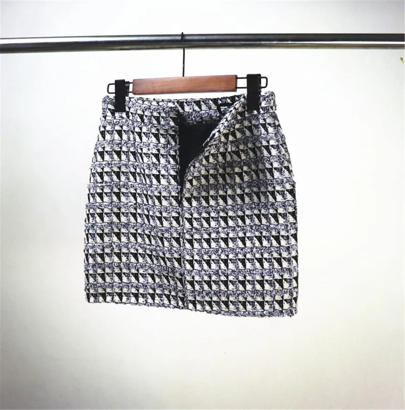 Women CUSTOM MADE Classic Houndstooth Tweed Jacket Coat Blazer  Skirts