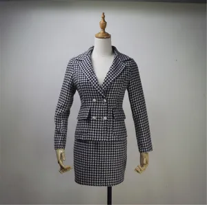 Women CUSTOM MADE Classic Houndstooth Tweed Jacket Coat Blazer  Skirts