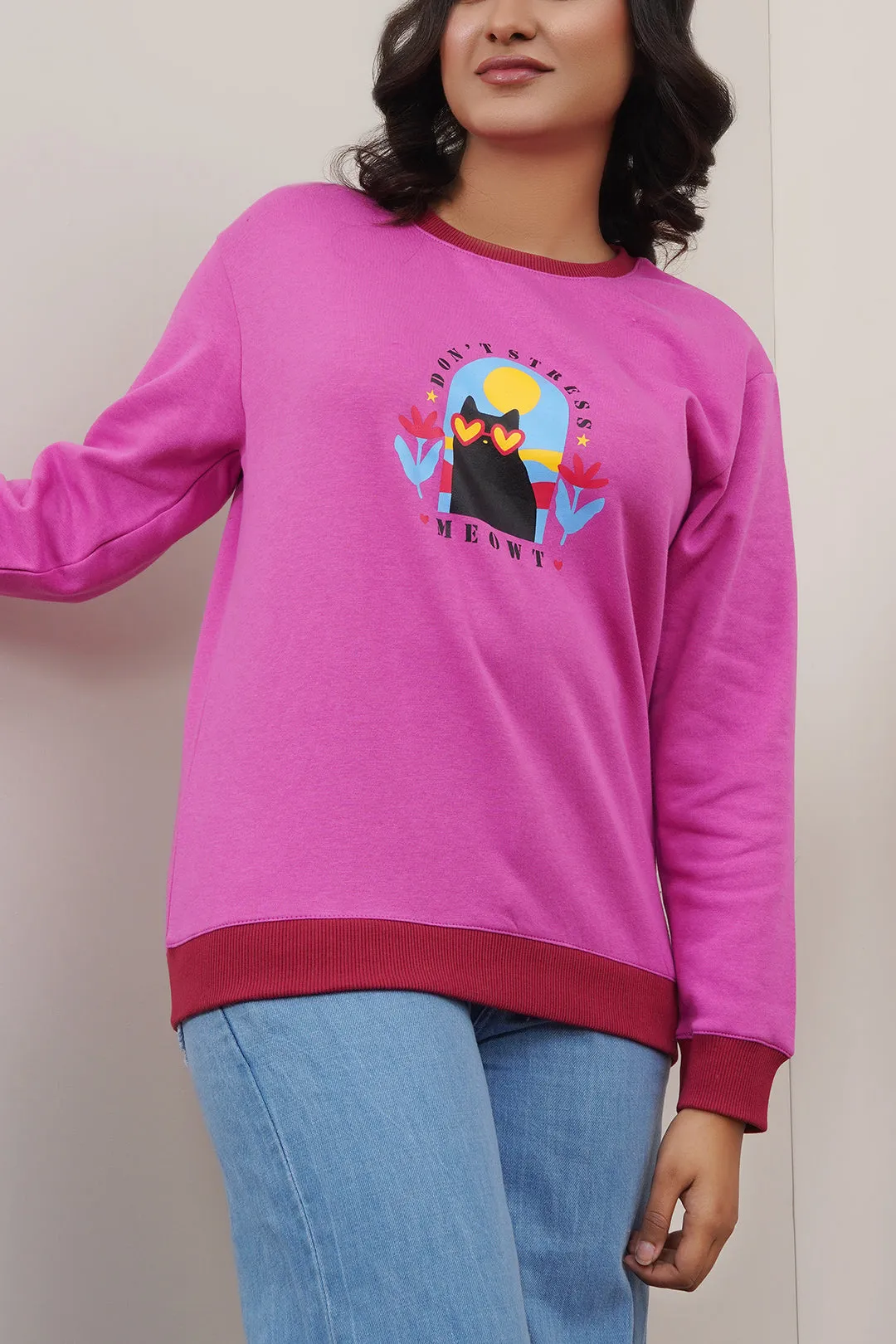 Women Don't Stress Printed Sweat Shirt