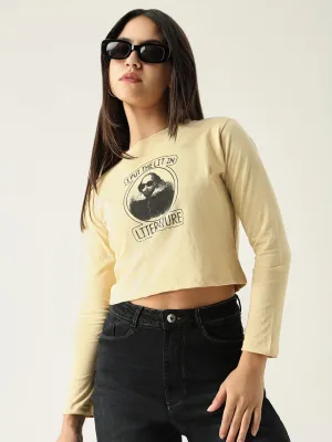 Women Graphic Beige Crop T Shirt