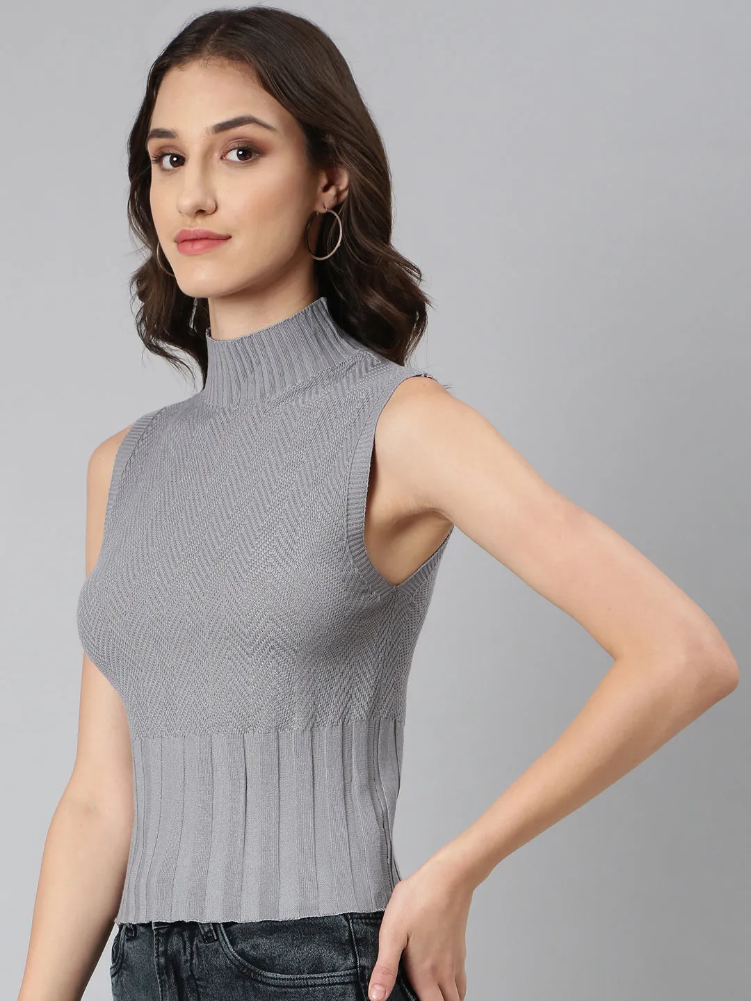 Women Grey Textured Top