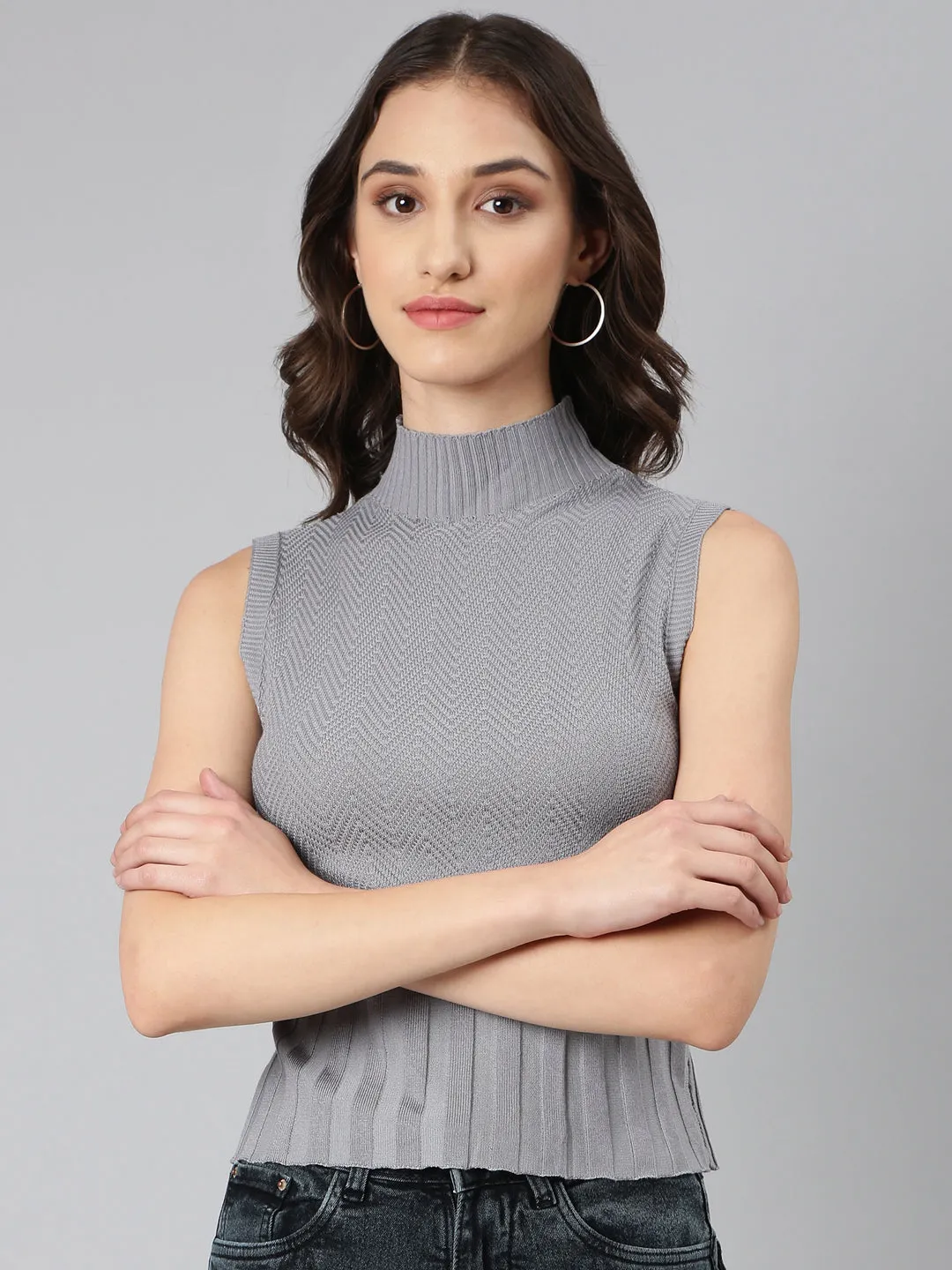 Women Grey Textured Top