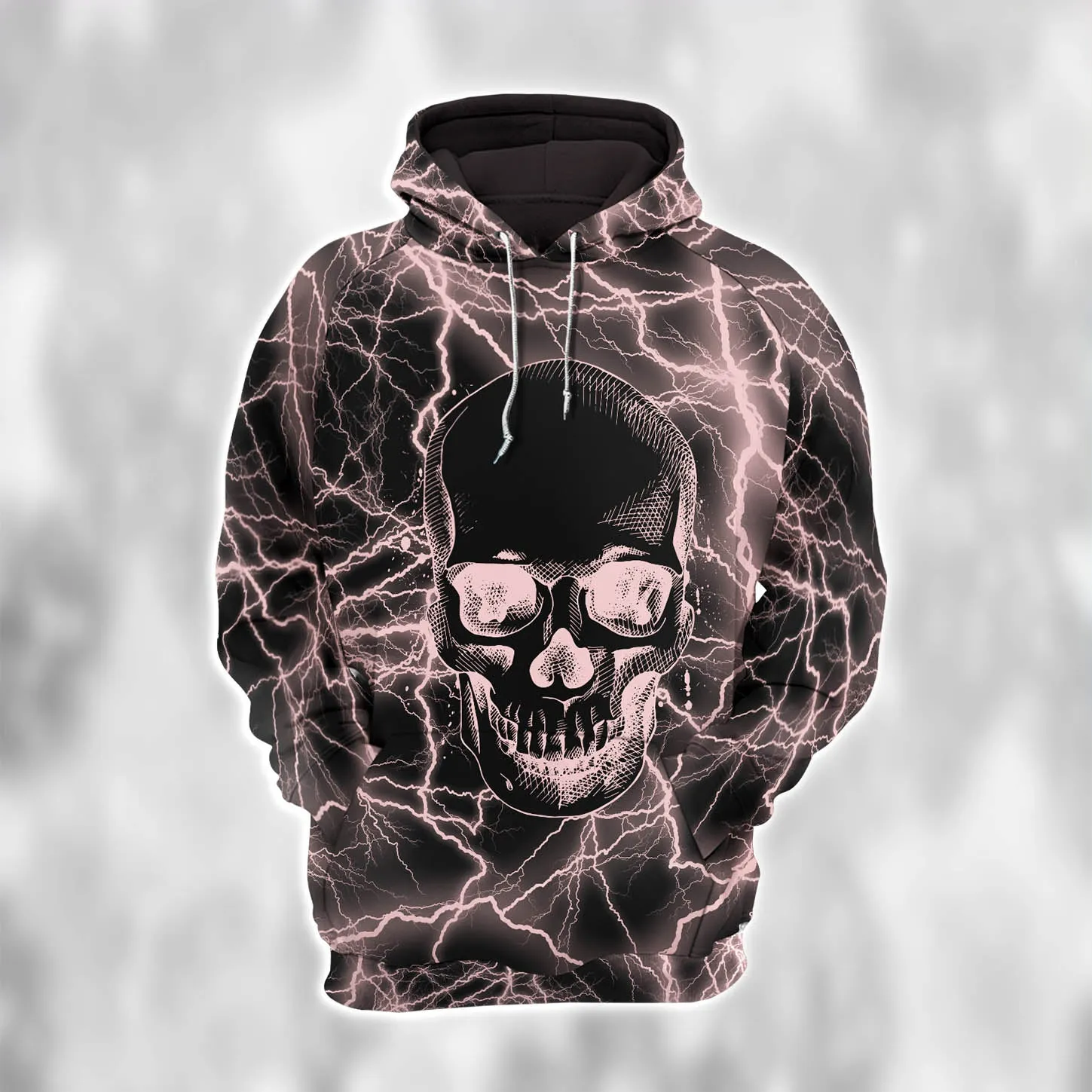 Women Hoodie and Leggings, Pink Skull Thunder Outwear Pants Outfit