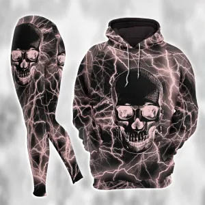 Women Hoodie and Leggings, Pink Skull Thunder Outwear Pants Outfit