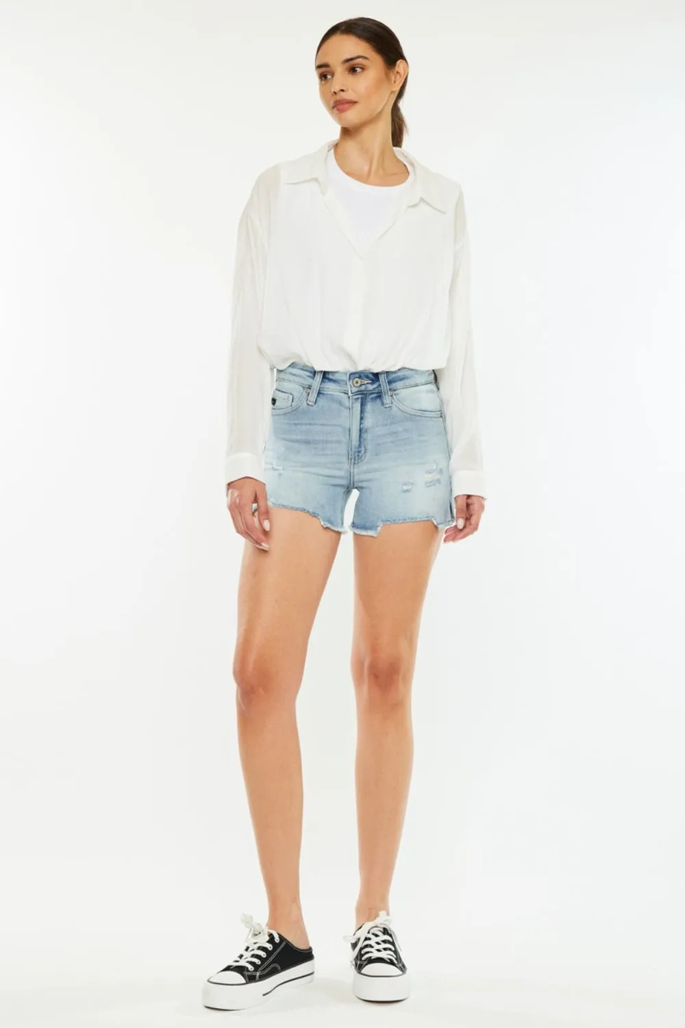 Women Kancan High Rise Side Slit Denim Shorts