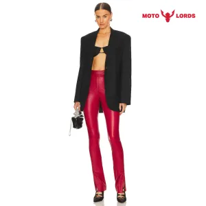 Women Skinny Leather Party Pants in Red