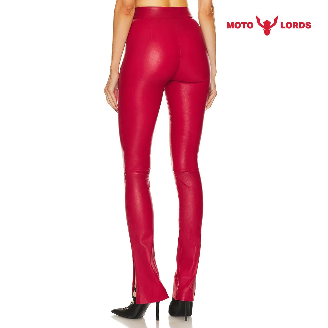 Women Skinny Leather Party Pants in Red