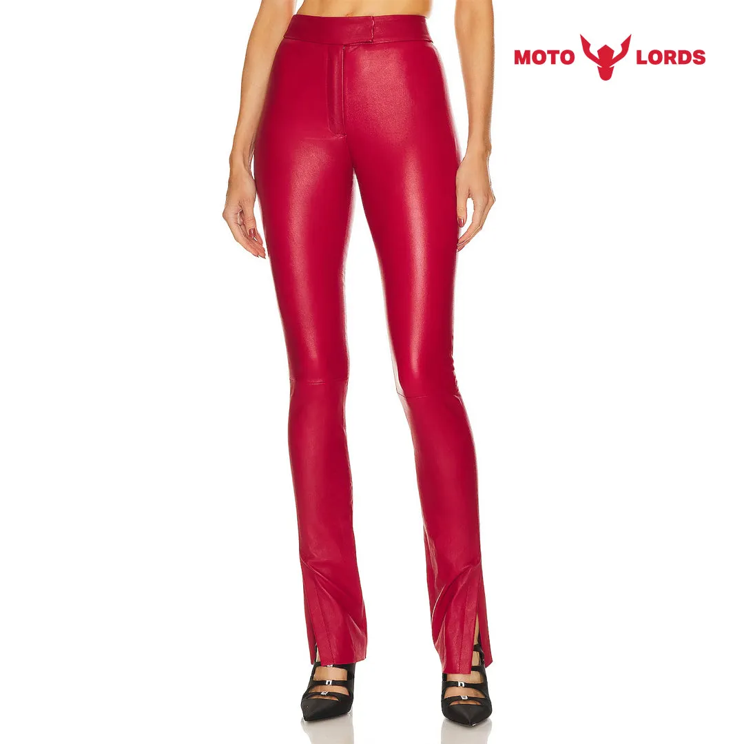 Women Skinny Leather Party Pants in Red