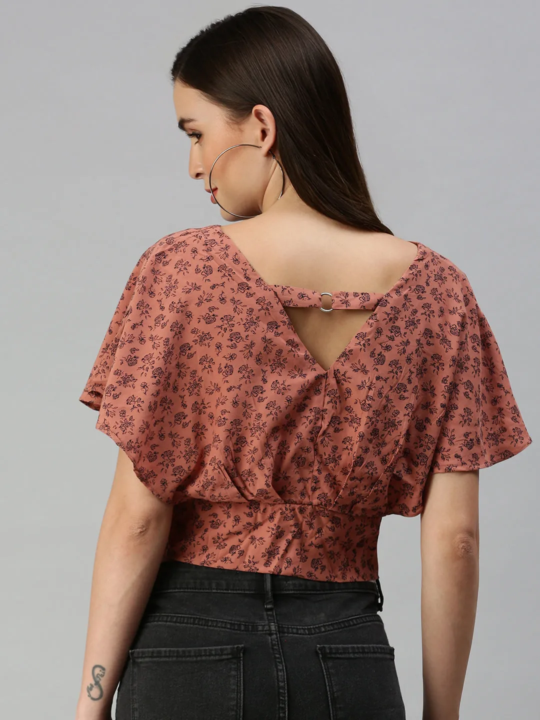 Women's Brown Printed Crop Tops