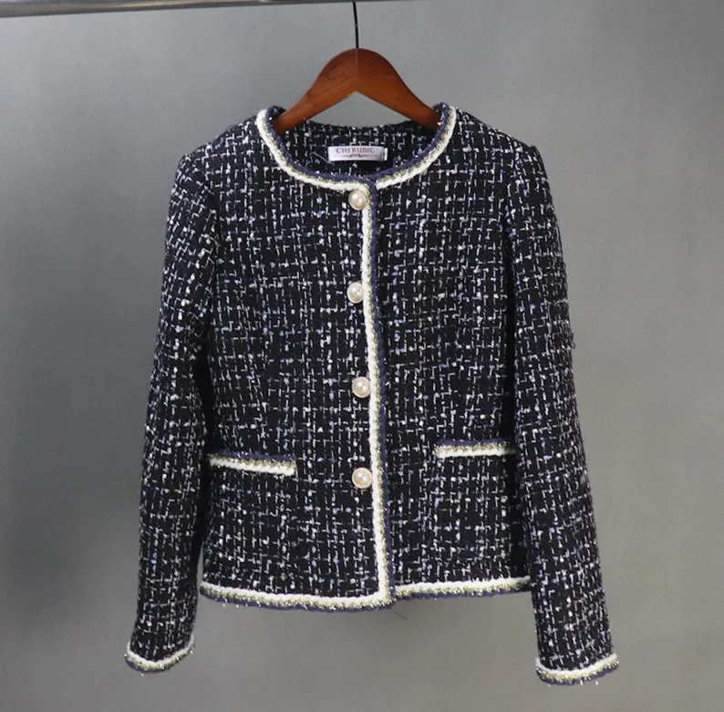 Women's Checked Jacket Coat Blazer CUSTOM MADE Pearl Buttons