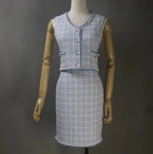 Women's CUSTOM MADE Blue Checked Tweed Jacket Coat Blazer   Vest  Shorts/Skirts/Trousers Matching Set, Speech Day, Graduation, Wedding Suit