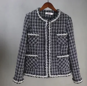 Women's CUSTOM MADE Pearl Trim Checked Tweed Jacket Coat Blazer   Shorts/Skirts/Trousers