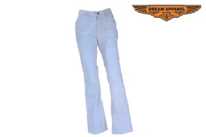 Womens Denim Leather Pants