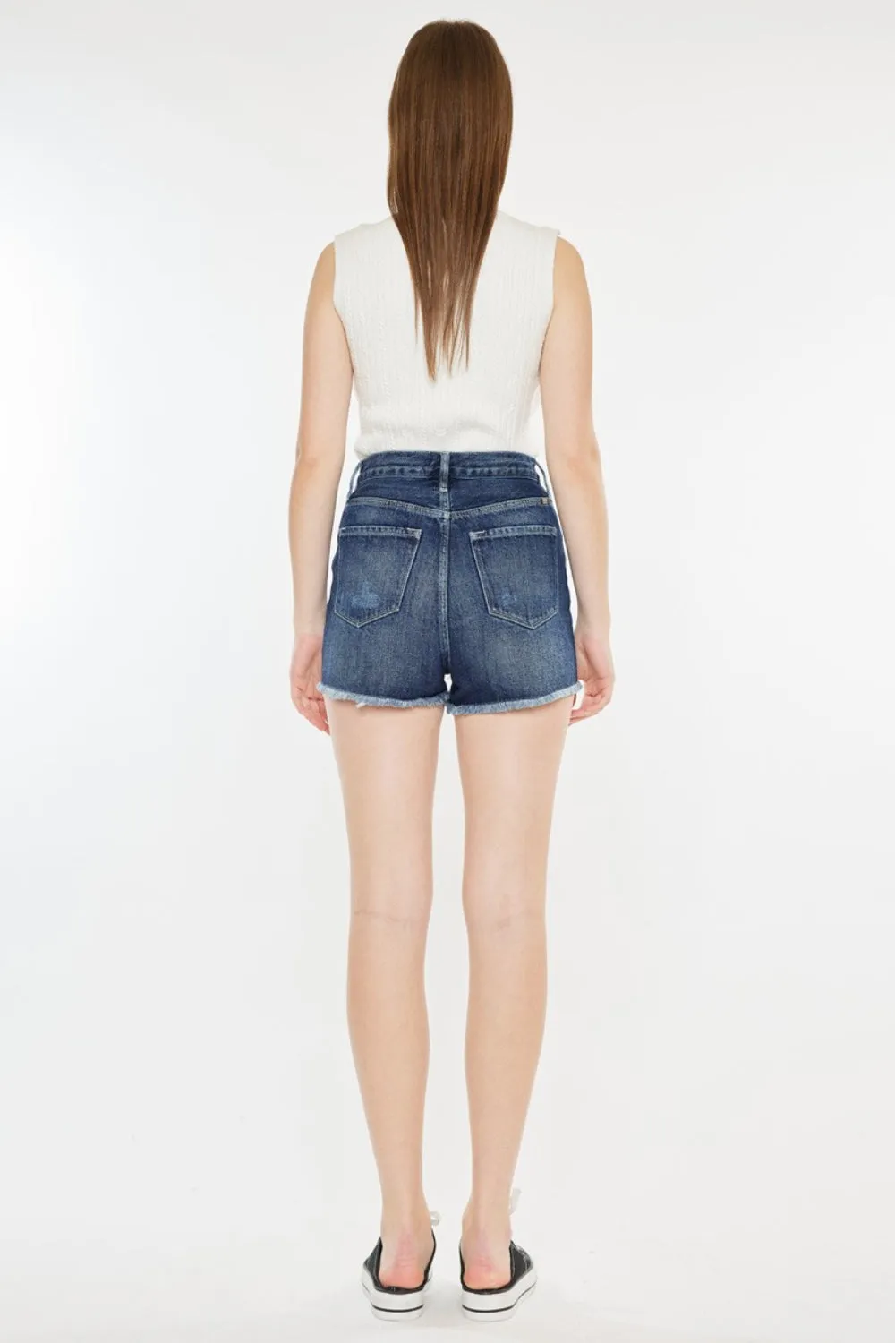 Women's Denim Shorts with Raw Hem and Button Fly