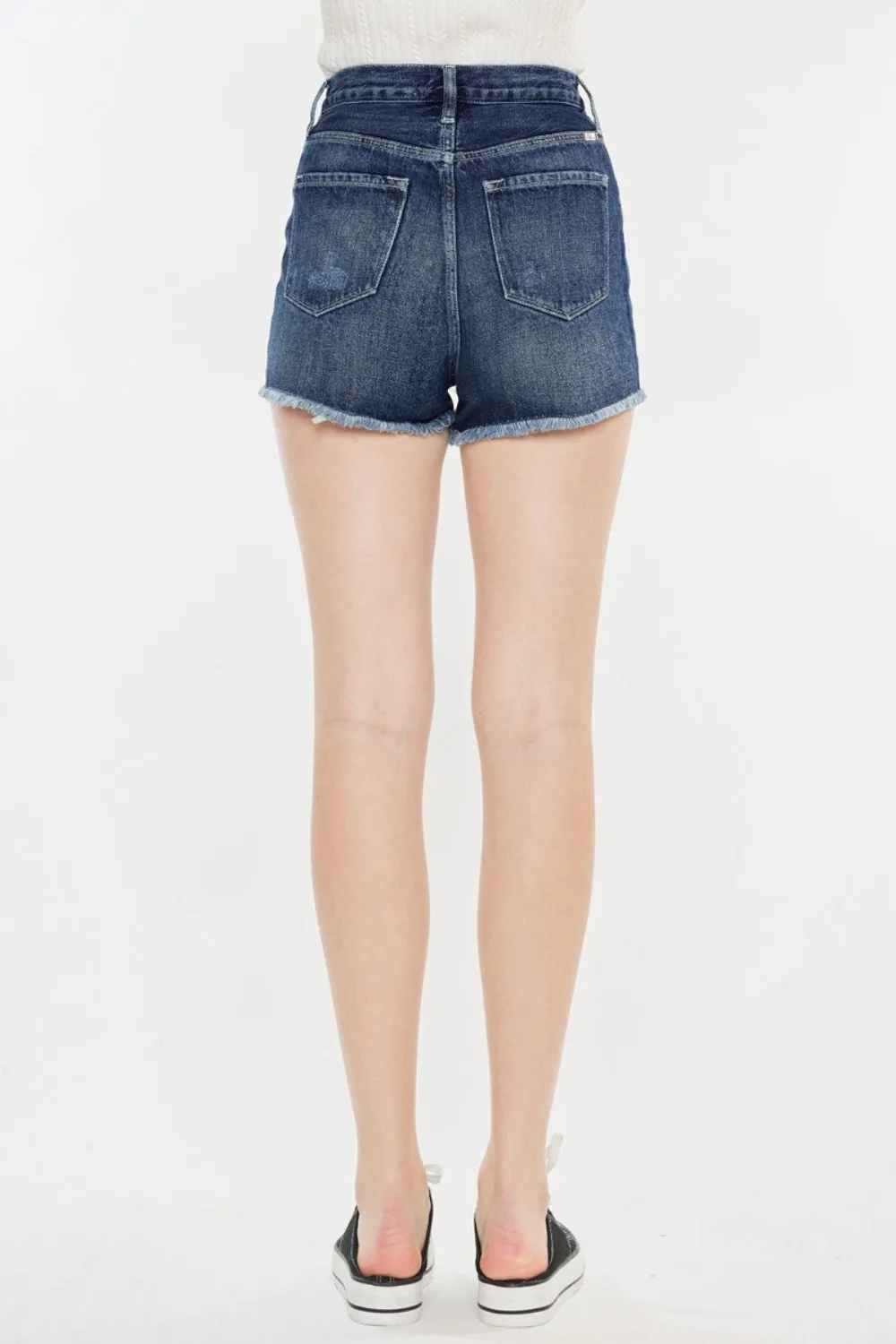 Women's Denim Shorts with Raw Hem and Button Fly