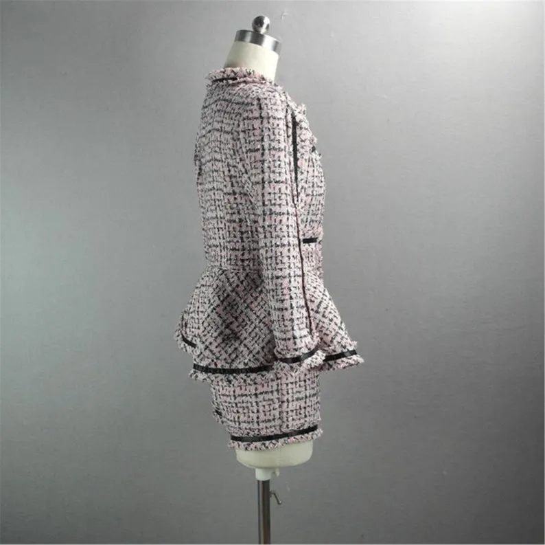 Women's Designer Inspired CUSTOM MADE Hand Made Checked Tweed Jacket Coat Blazer   Shorts Pink