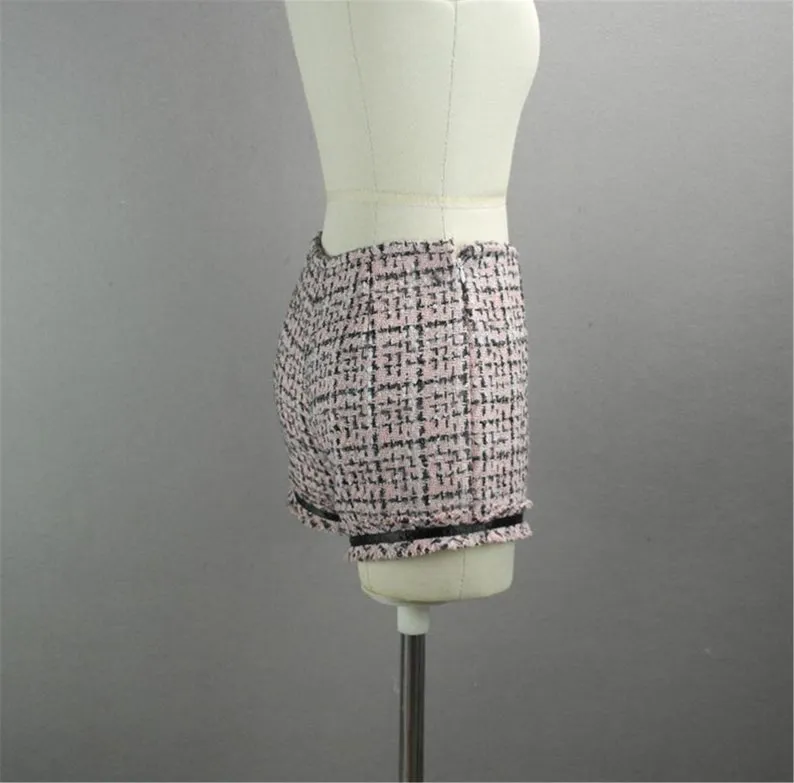 Women's Designer Inspired CUSTOM MADE Hand Made Checked Tweed Jacket Coat Blazer   Shorts Pink