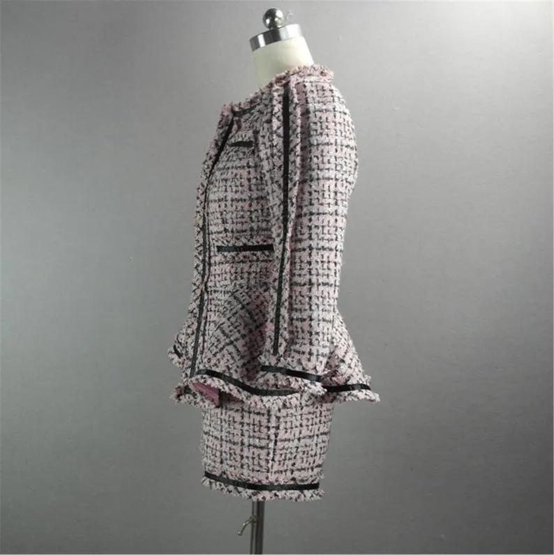 Women's Designer Inspired CUSTOM MADE Hand Made Checked Tweed Jacket Coat Blazer   Shorts Pink