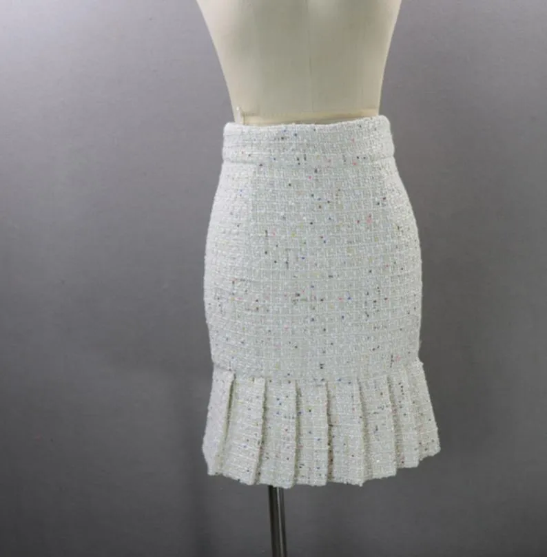 Womens Designer Inspired CUSTOM MADE Multi-colour Sequined Pearl Button Tweed Skirt Suit