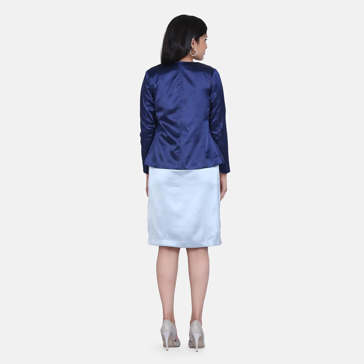 Women's Full sleeves Navy Blue Satin Jacket