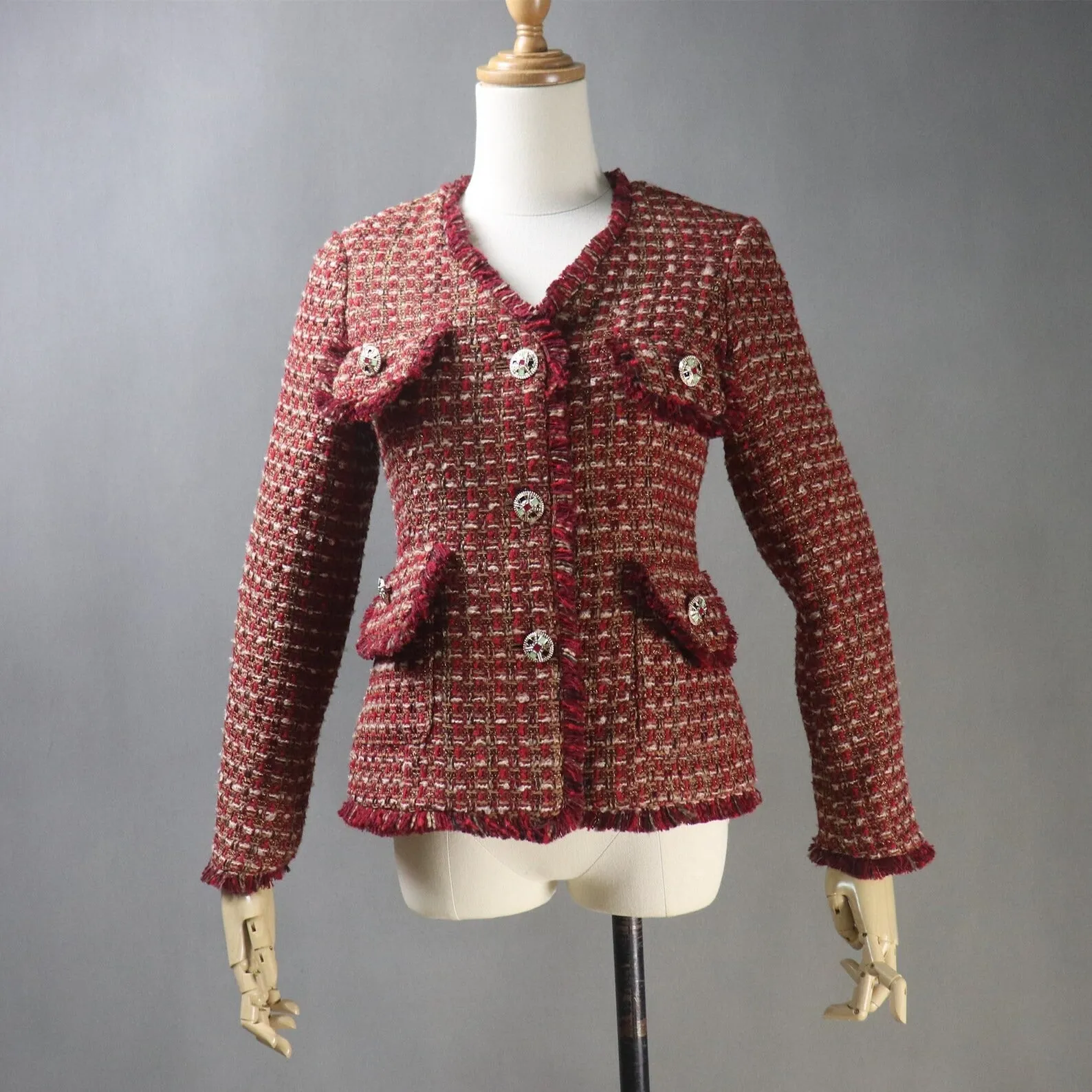 Women's HandMade Dark Red Tweed Jacket Coat Blazer